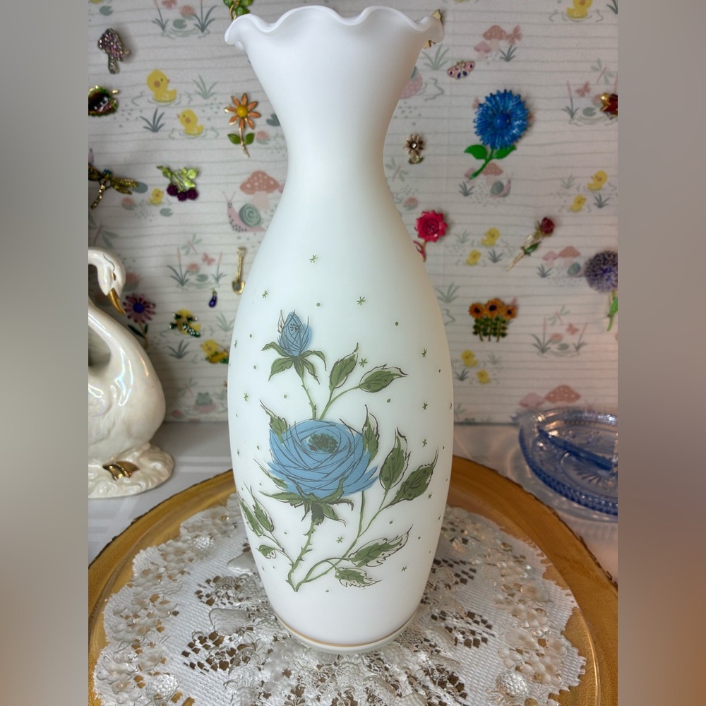 White Vase with blue roses